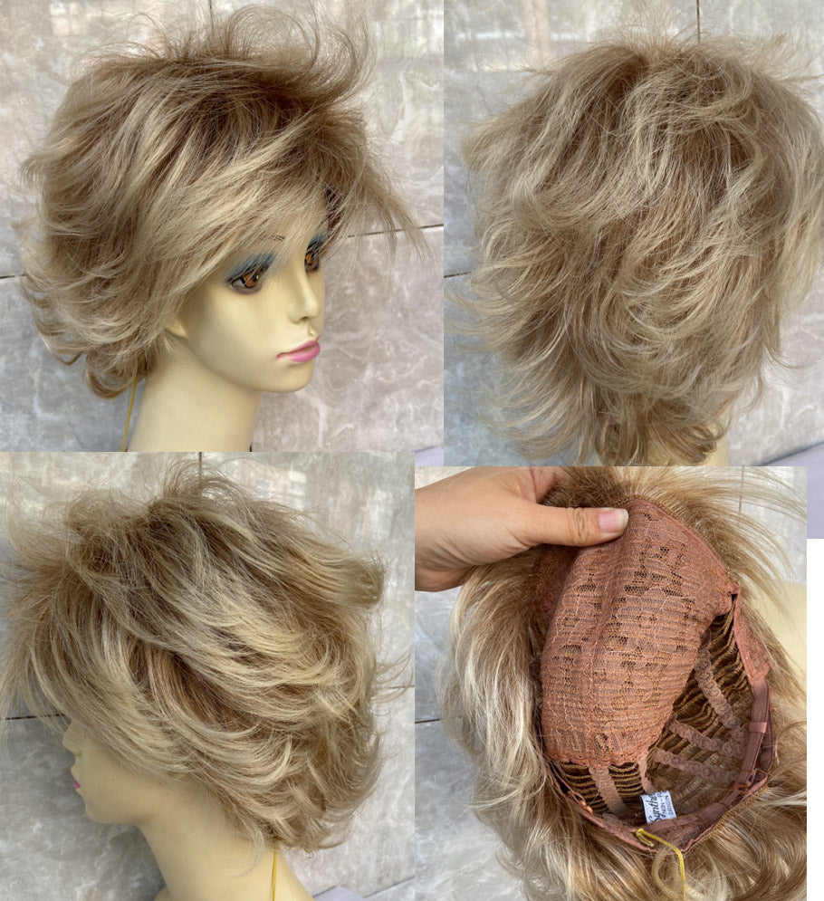 Short Wavy Synthetic Hair Wigs With Razor-Cut bangs Texture-Rich Layeres