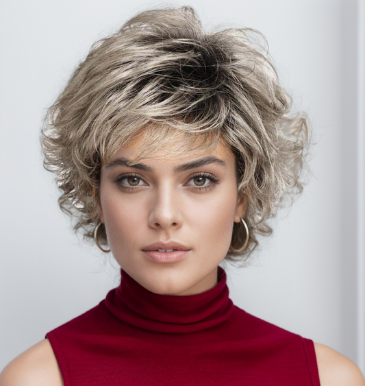 Short Wavy Synthetic Hair Wigs With Razor-Cut bangs Texture-Rich Layeres