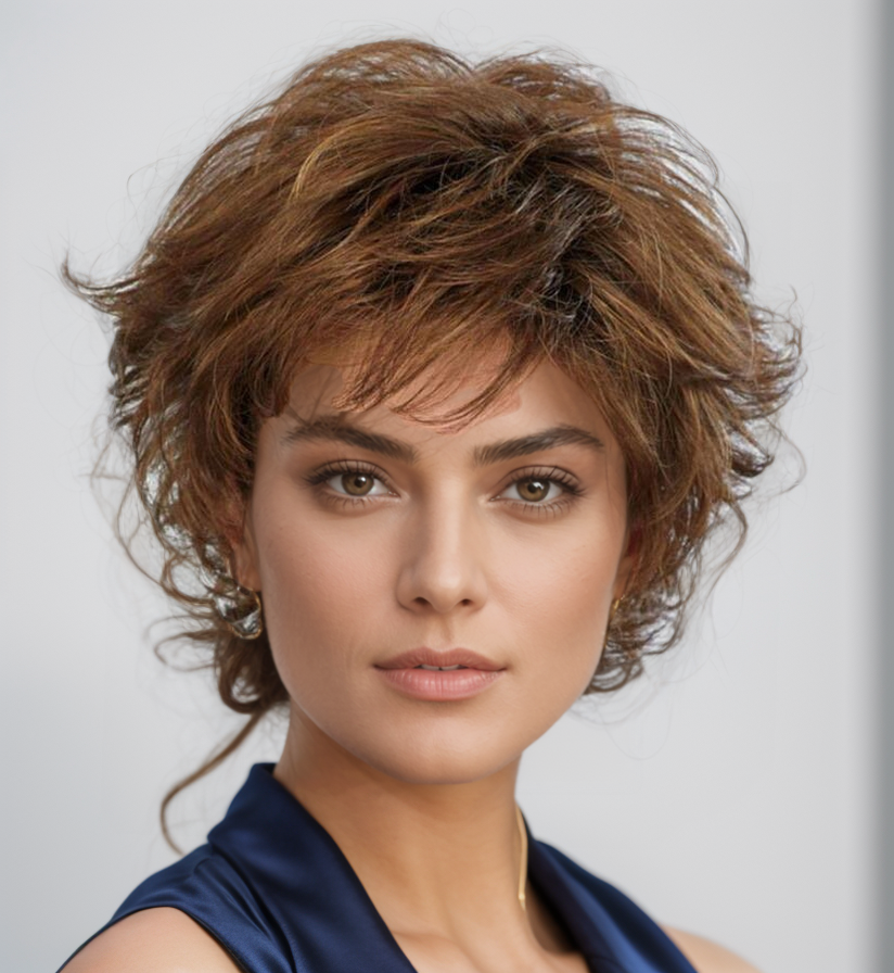 Short Wavy Synthetic Hair Wigs With Razor-Cut bangs Texture-Rich Layeres