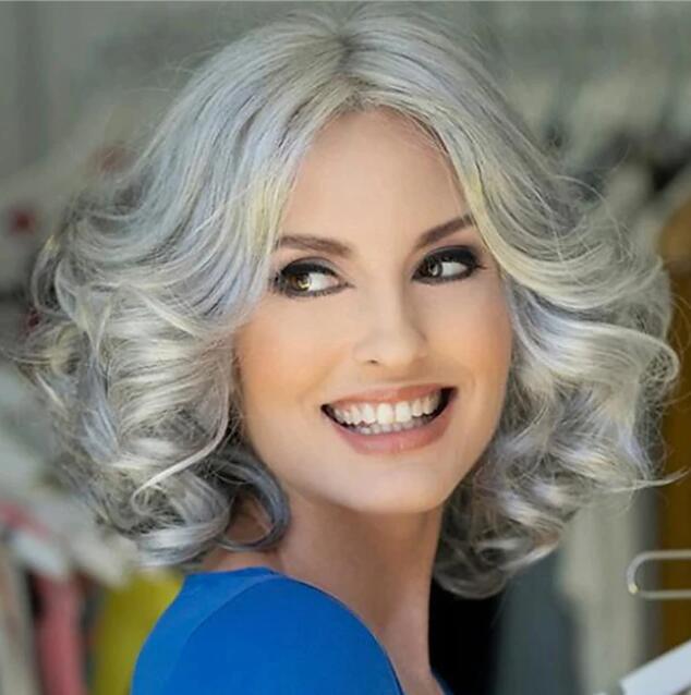 Gray Wigs for Women Silver Grey Short Curly Wigs Bob Curly Wig