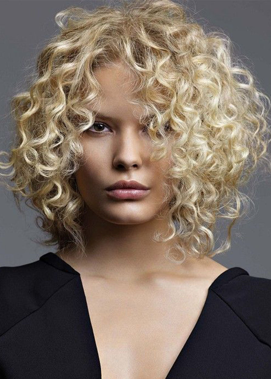 Middles Length Fluffy Afro Curly Synthetic Hair Wigs Lace Front Cap Wigs 16inch