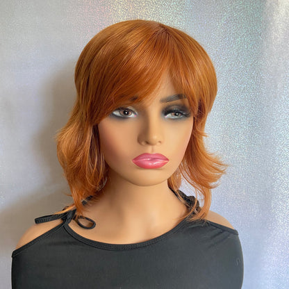 Medium Straight Layered Cut Copper Red Wigs