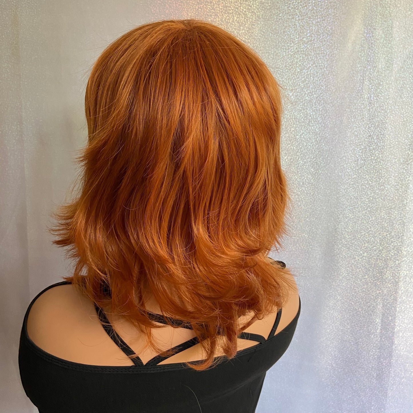 Medium Straight Layered Cut Copper Red Wigs