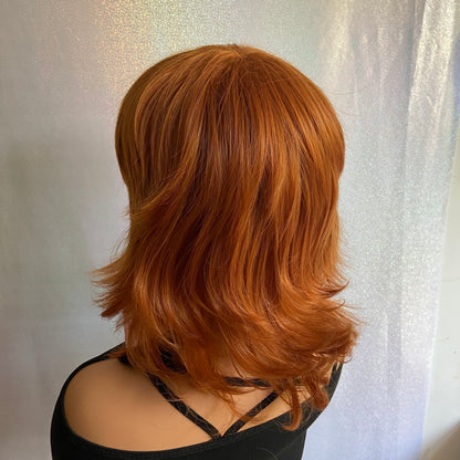 Medium Straight Layered Cut Copper Red Wigs