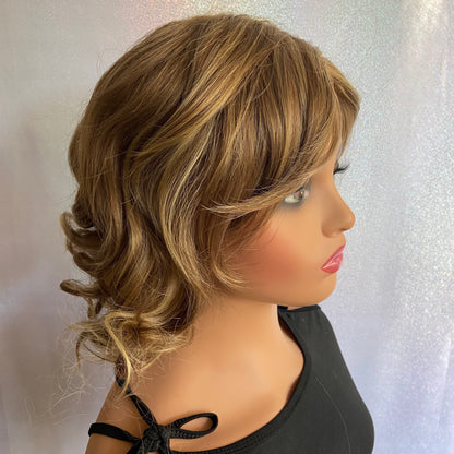 Short Curly Wavy Highlight Color Synthetic Hair Wigs