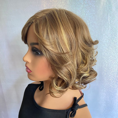 Short Curly Wavy Highlight Color Synthetic Hair Wigs