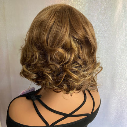 Short Curly Wavy Highlight Color Synthetic Hair Wigs