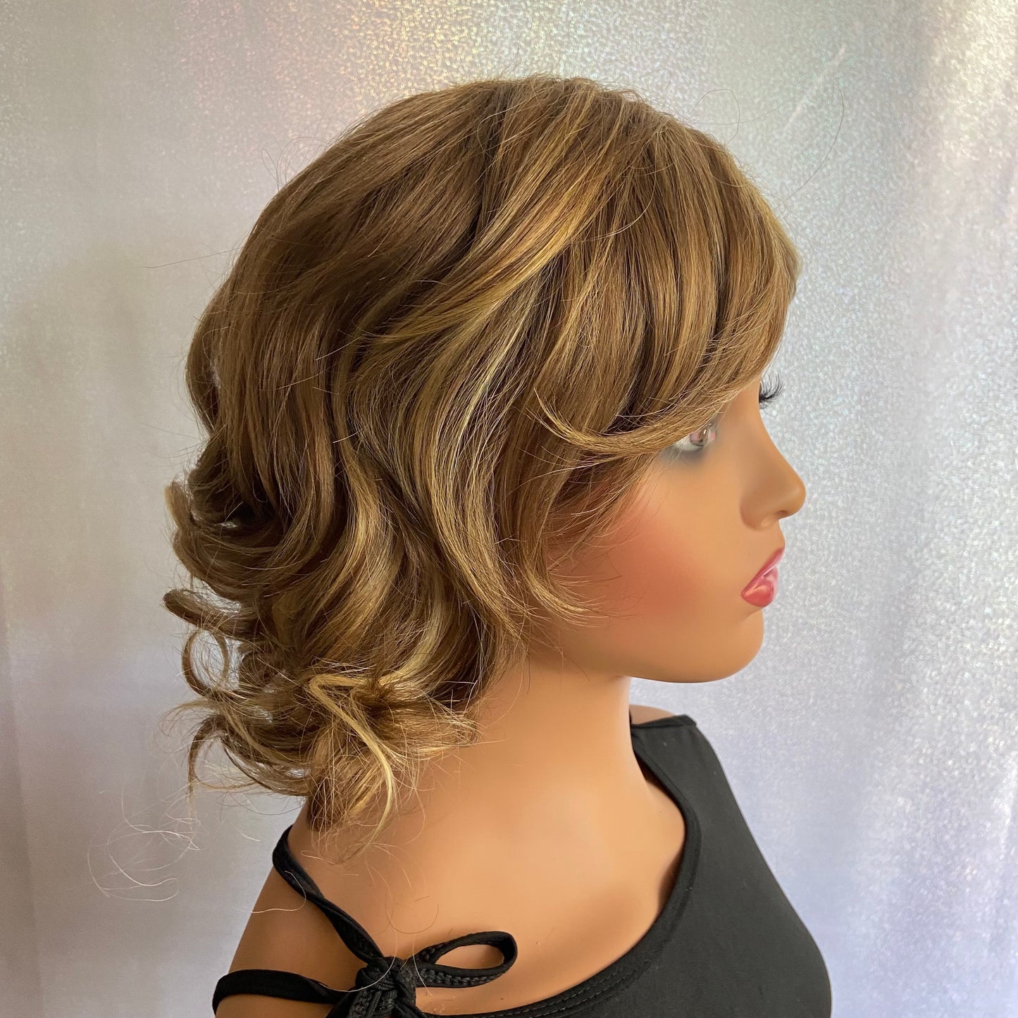 Short Curly Wavy Highlight Color Synthetic Hair Wigs