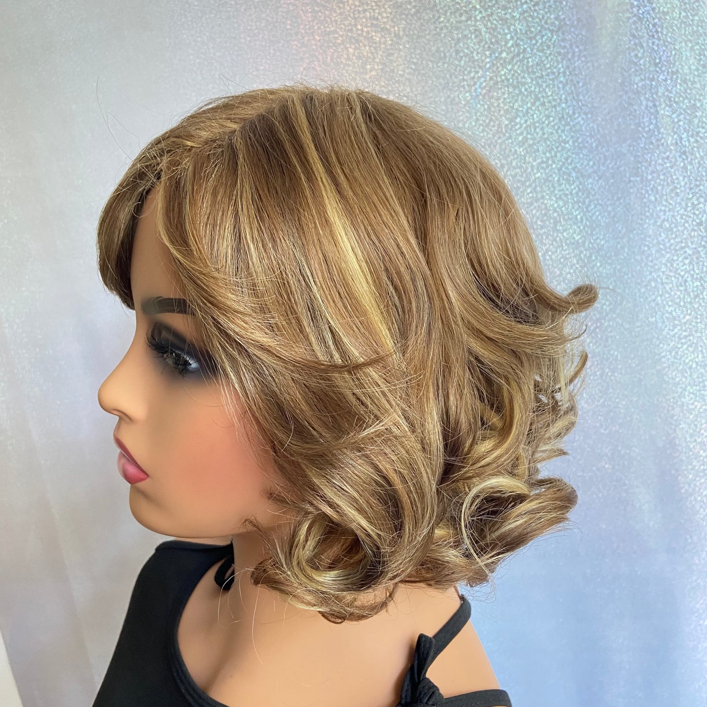 Short Curly Wavy Highlight Color Synthetic Hair Wigs