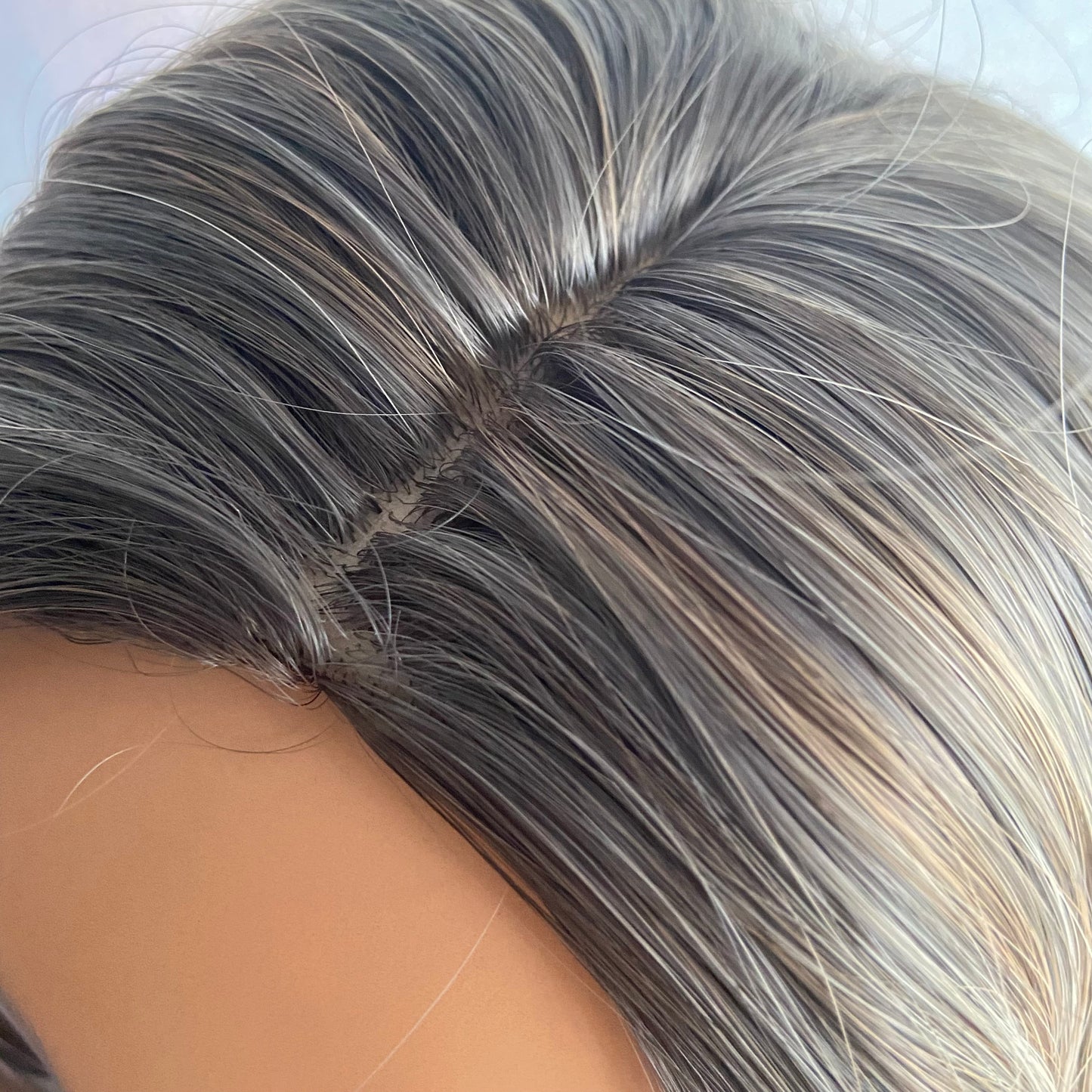 Shoulder Length Natural Roots Blonde Mix Human Hair Blend Wigs