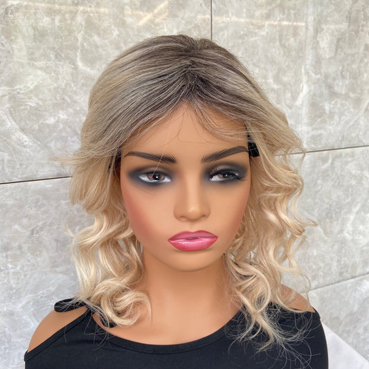 Rooted Blonde Mix Wavy Synthetic Hair Wigs Soft Daliy Use