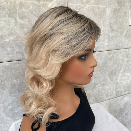 Rooted Blonde Mix Wavy Synthetic Hair Wigs Soft Daliy Use