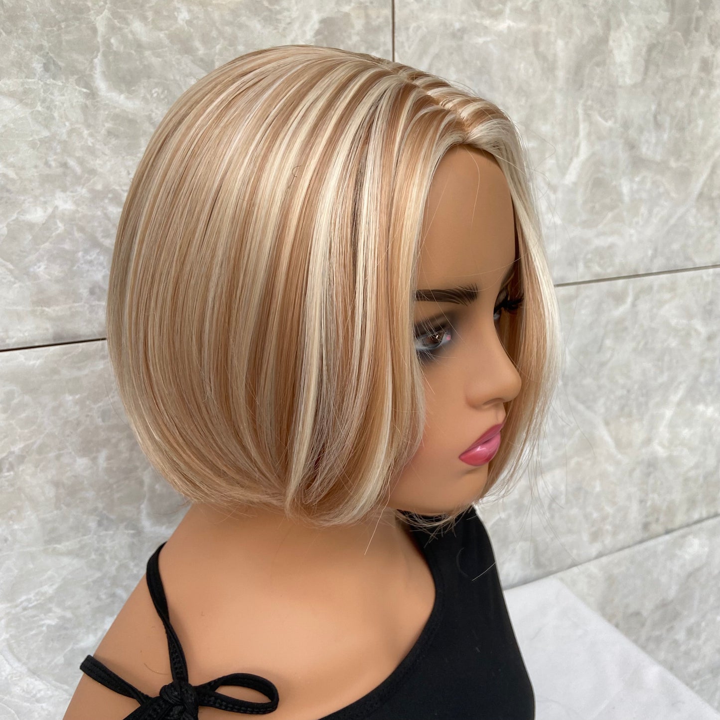 Short Bob Highlight Blonde Mix Wigs Women Soft