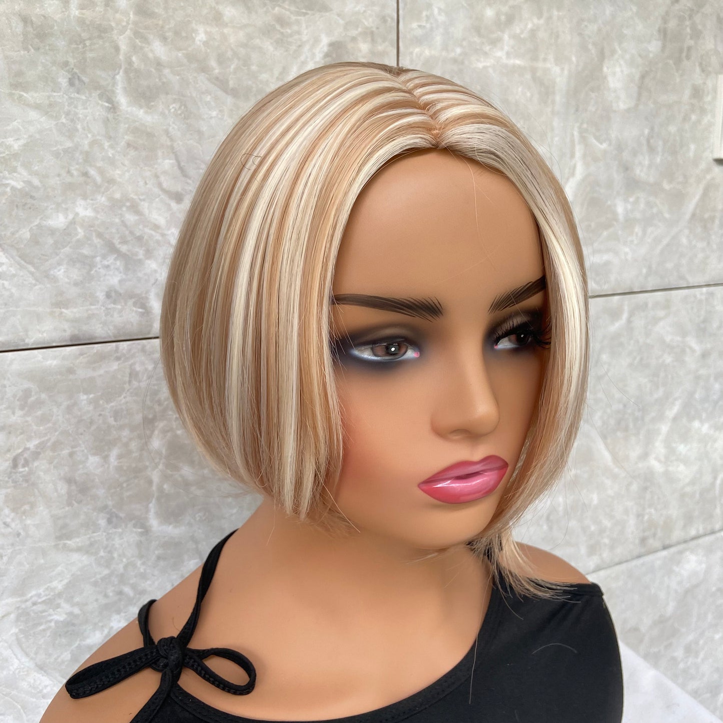 Short Bob Highlight Blonde Mix Wigs Women Soft