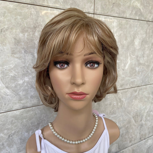 Short Straight Blonde Brown Mix Synthetic Hair Wigs Women Natural