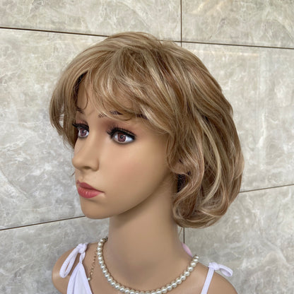 Short Straight Blonde Brown Mix Synthetic Hair Wigs Women Natural