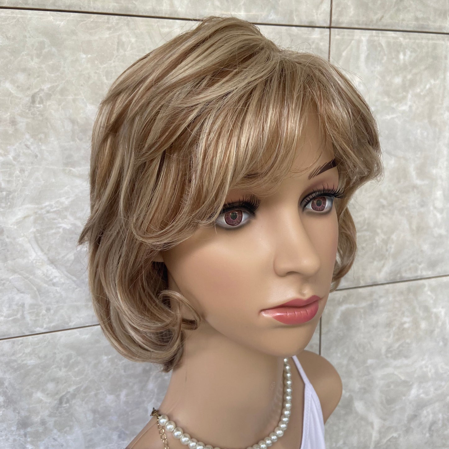 Short Straight Blonde Brown Mix Synthetic Hair Wigs Women Natural