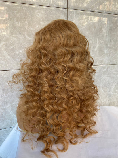 Long Curly Multiple Layers Human Hair Blend Heat Ok Wigs Women Soft Natural