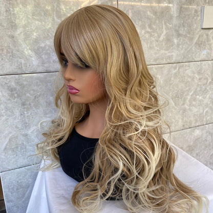 Long Layered Blonde Mix 100% Human Hair Blend Heat Ok Wigs Women Soft Natural