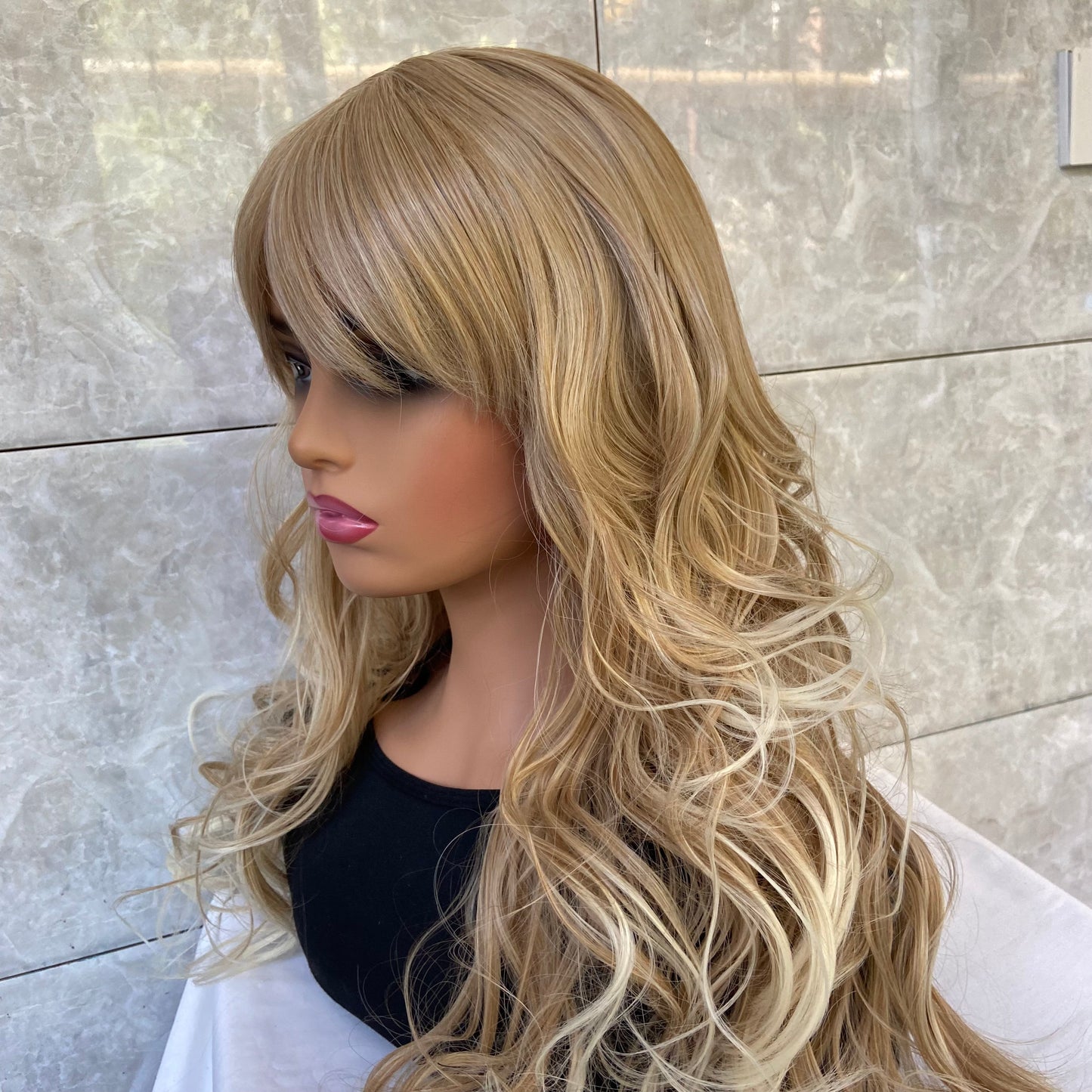 Long Layered Blonde Mix 100% Human Hair Blend Heat Ok Wigs Women Soft Natural