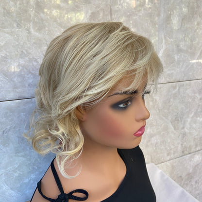 Short Curly Blonde Mix Synthetic Hair Wigs Women Soft