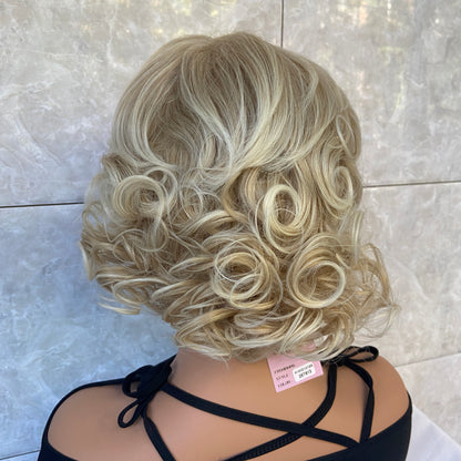 Short Curly Blonde Mix Synthetic Hair Wigs Women Soft