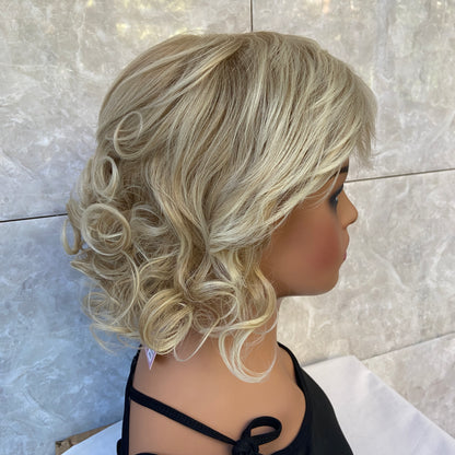 Short Curly Blonde Mix Synthetic Hair Wigs Women Soft