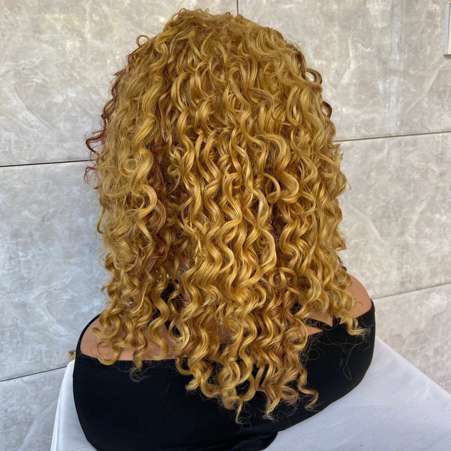 Medium Afro Curly Gold Blonde Mix Synthetic Hair Wigs