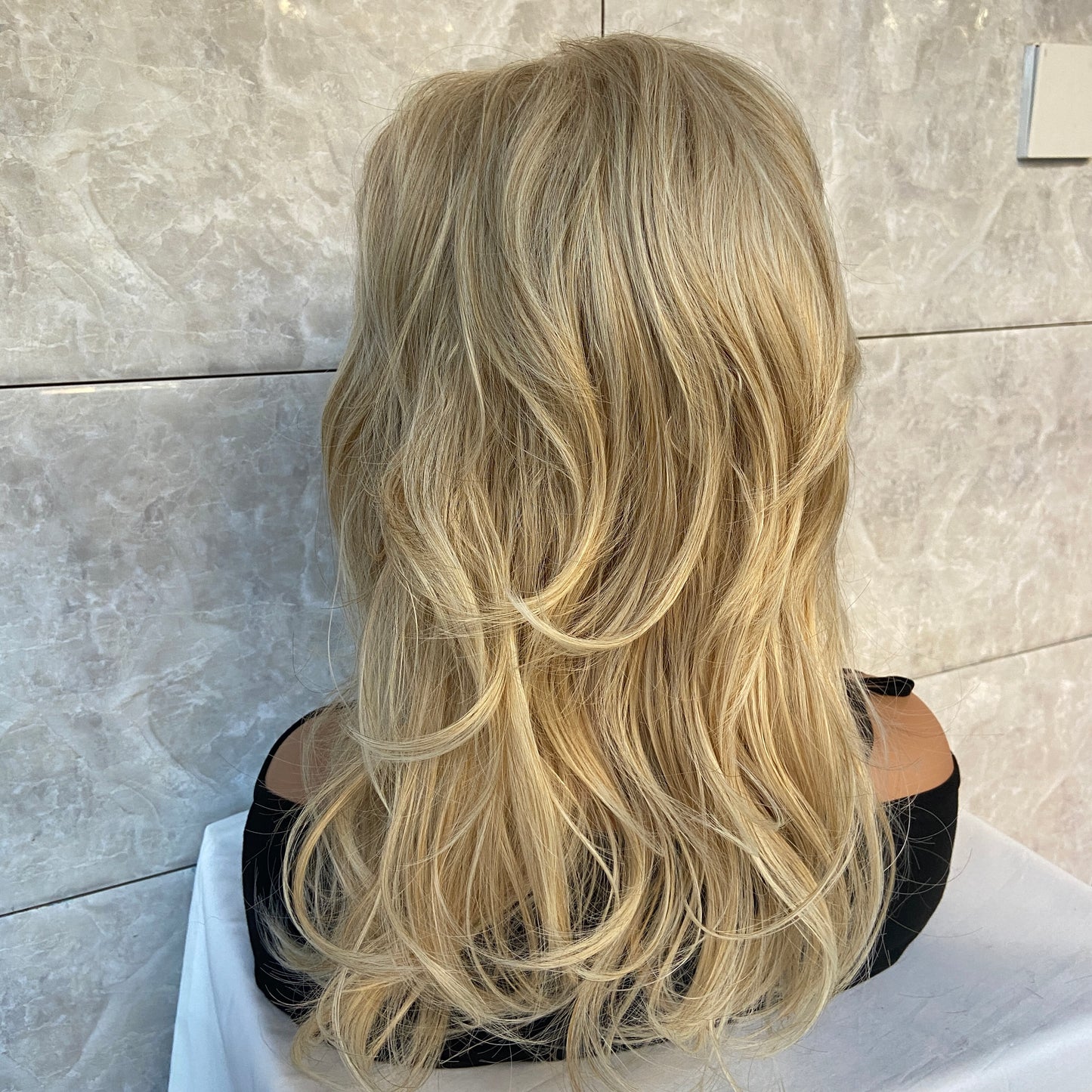 Natural Wavy Blonde Mix Soft Synthetic Hair Wigs With Bangs