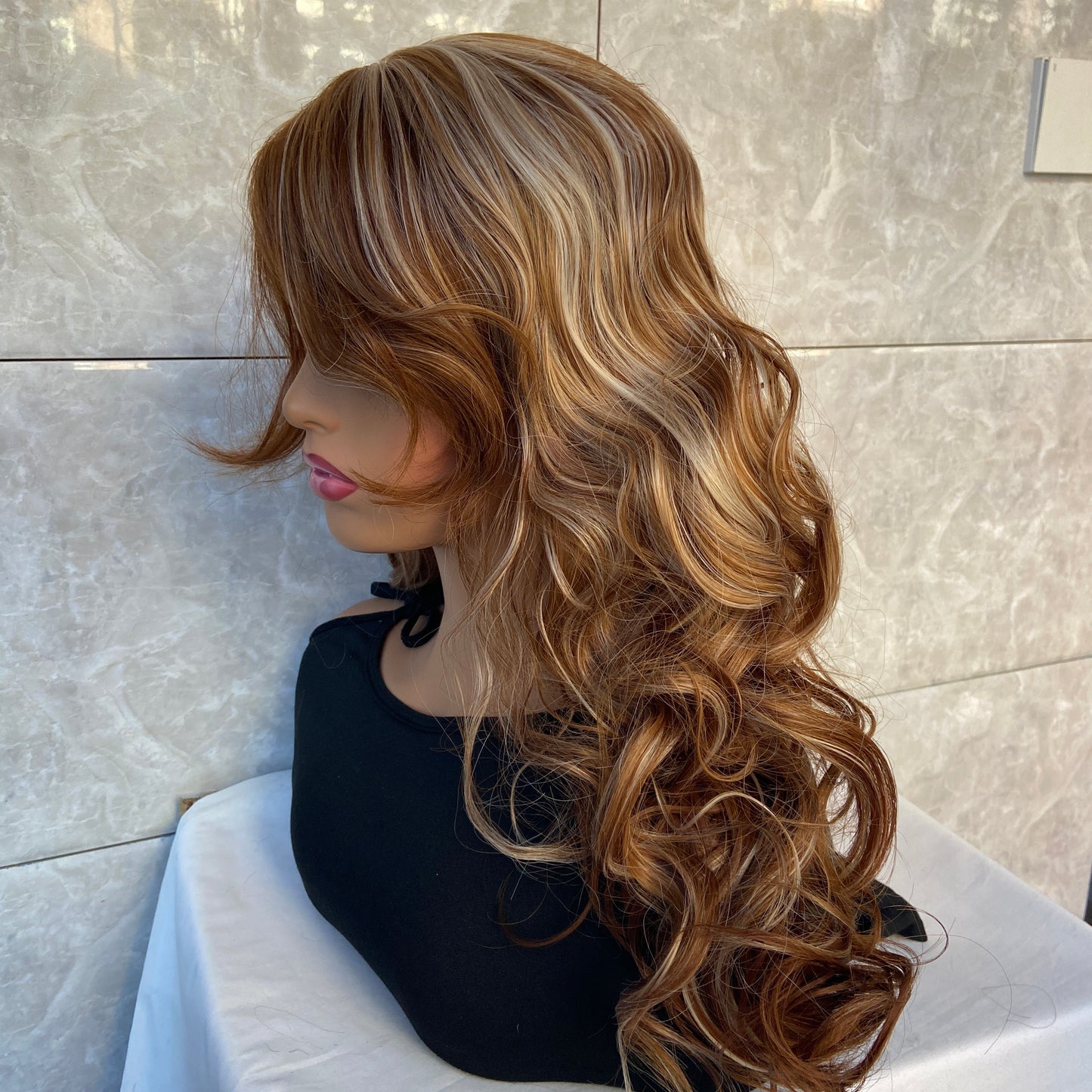 Long Soft Curly Wavy Highlight Brown Mix Wigs Women Natural