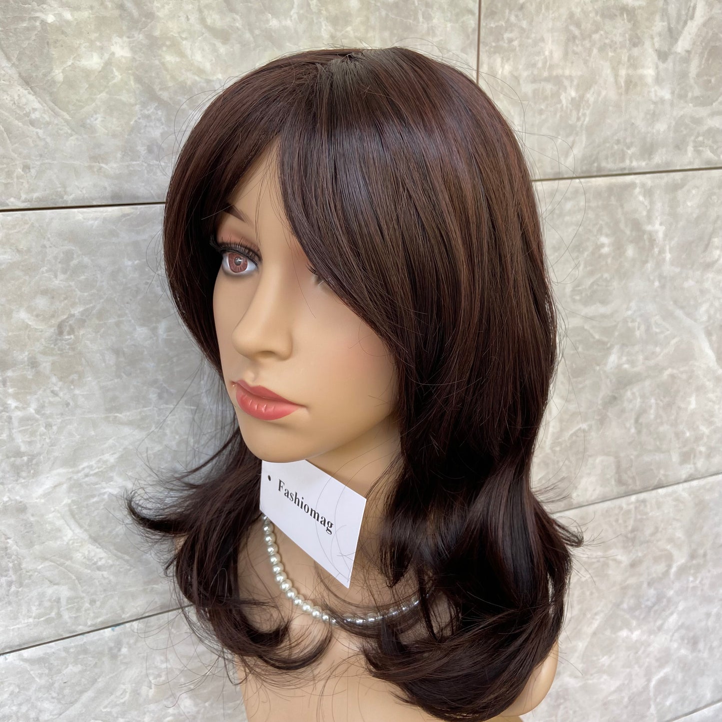 Medium Wavy Black Brown Layered Cut Synthetic Hair Capless Wig Women Natural