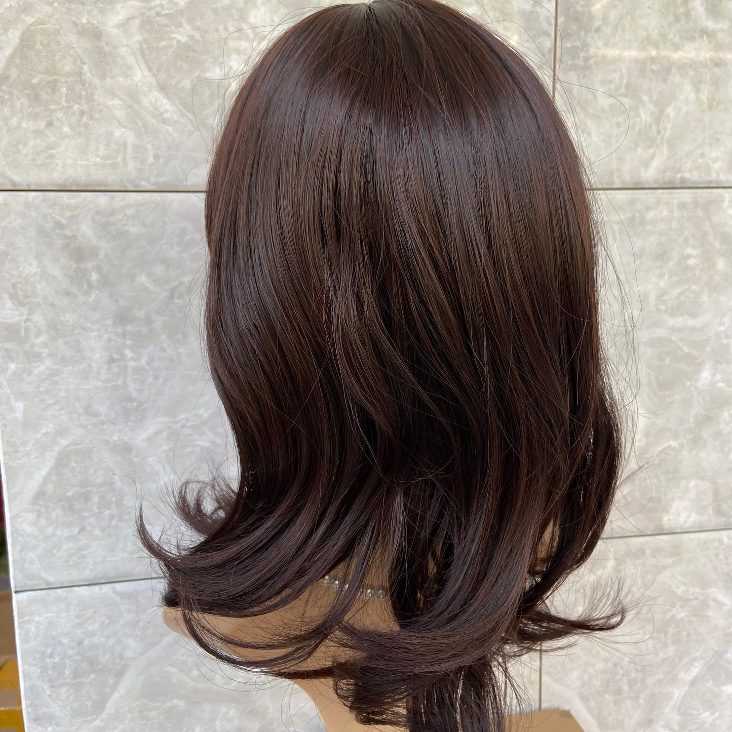 Medium Wavy Black Brown Layered Cut Synthetic Hair Capless Wig Women Natural