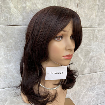 Medium Wavy Black Brown Layered Cut Synthetic Hair Capless Wig Women Natural