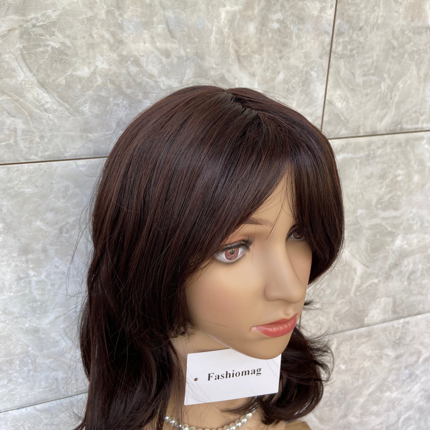 Medium Wavy Black Brown Layered Cut Synthetic Hair Capless Wig Women Natural