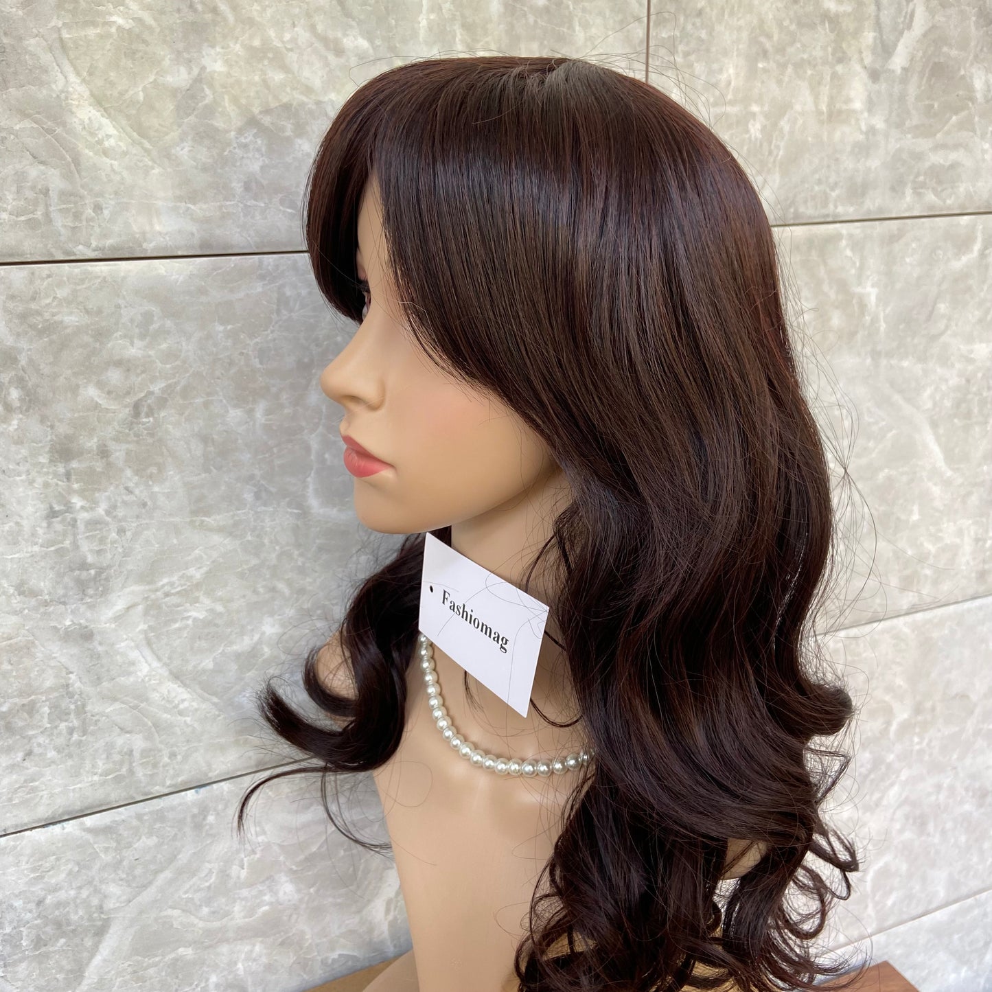 Medium Wavy Black Brown Layered Cut Synthetic Hair Capless Wig Women Natural