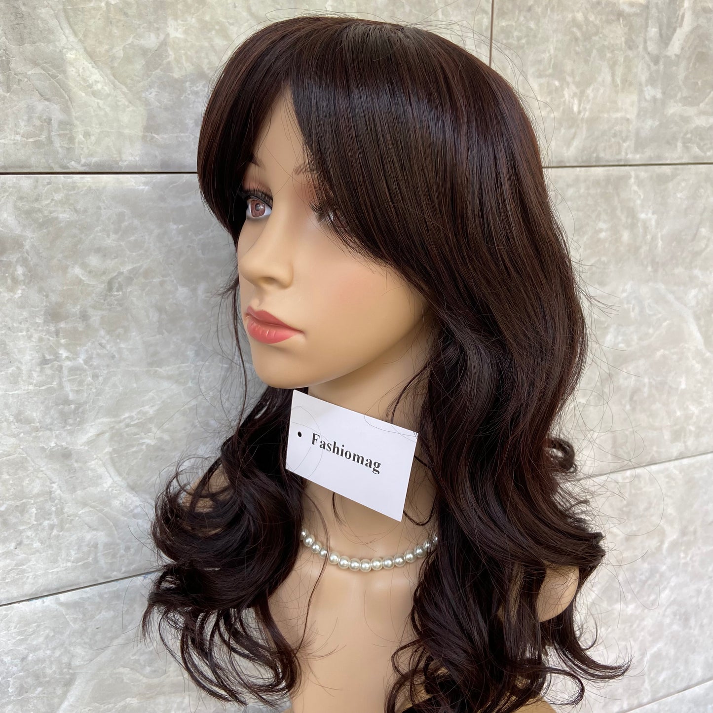 Medium Wavy Black Brown Layered Cut Synthetic Hair Capless Wig Women Natural