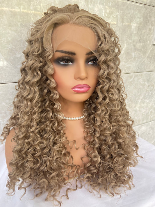 Long Kinky Curly Lace Front Human Hair Blend Heat Ok Wigs For Black Women