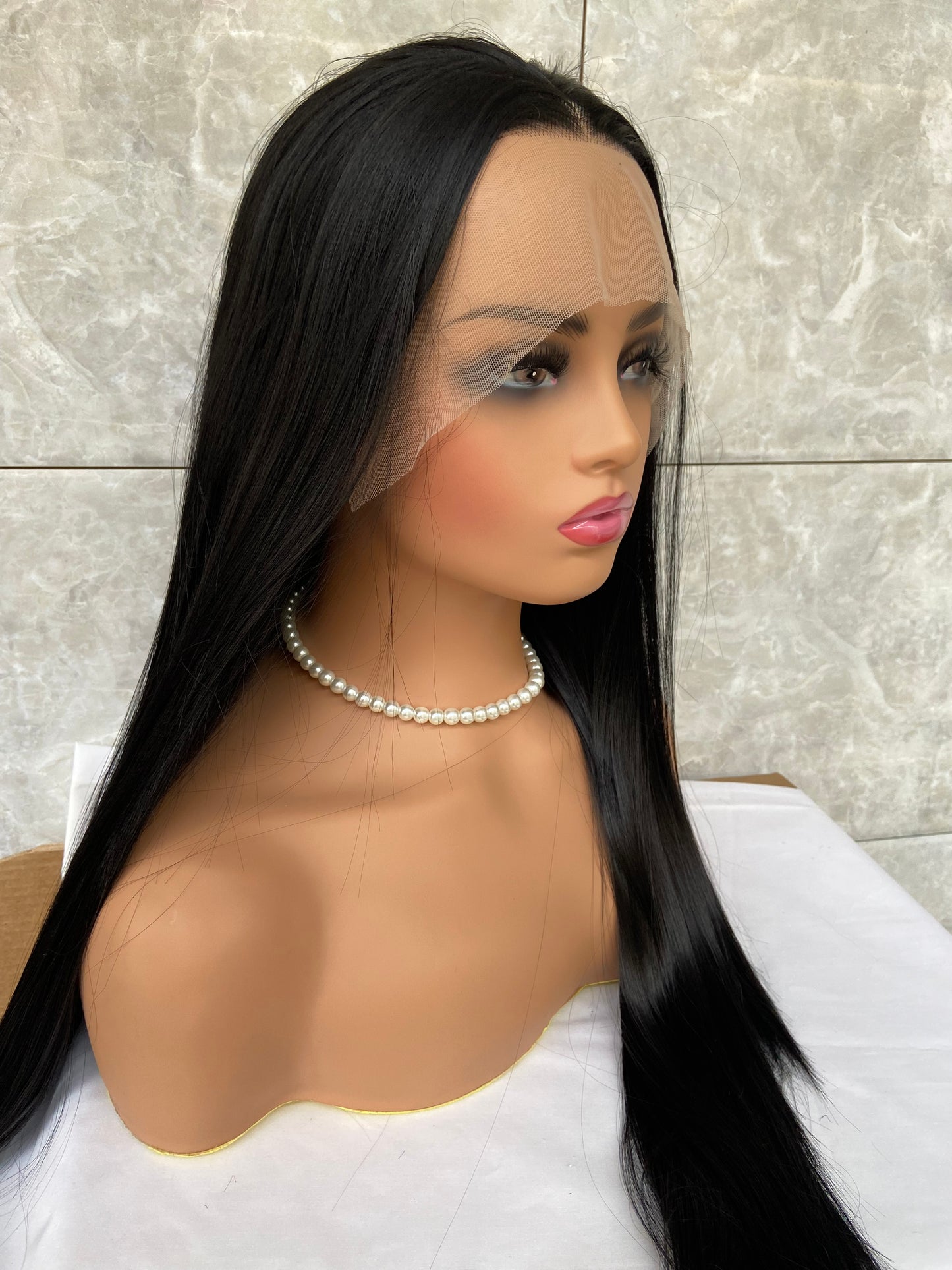 Long Straight Lace Front Human Hair Blend Heat Ok Wigs For Black Women