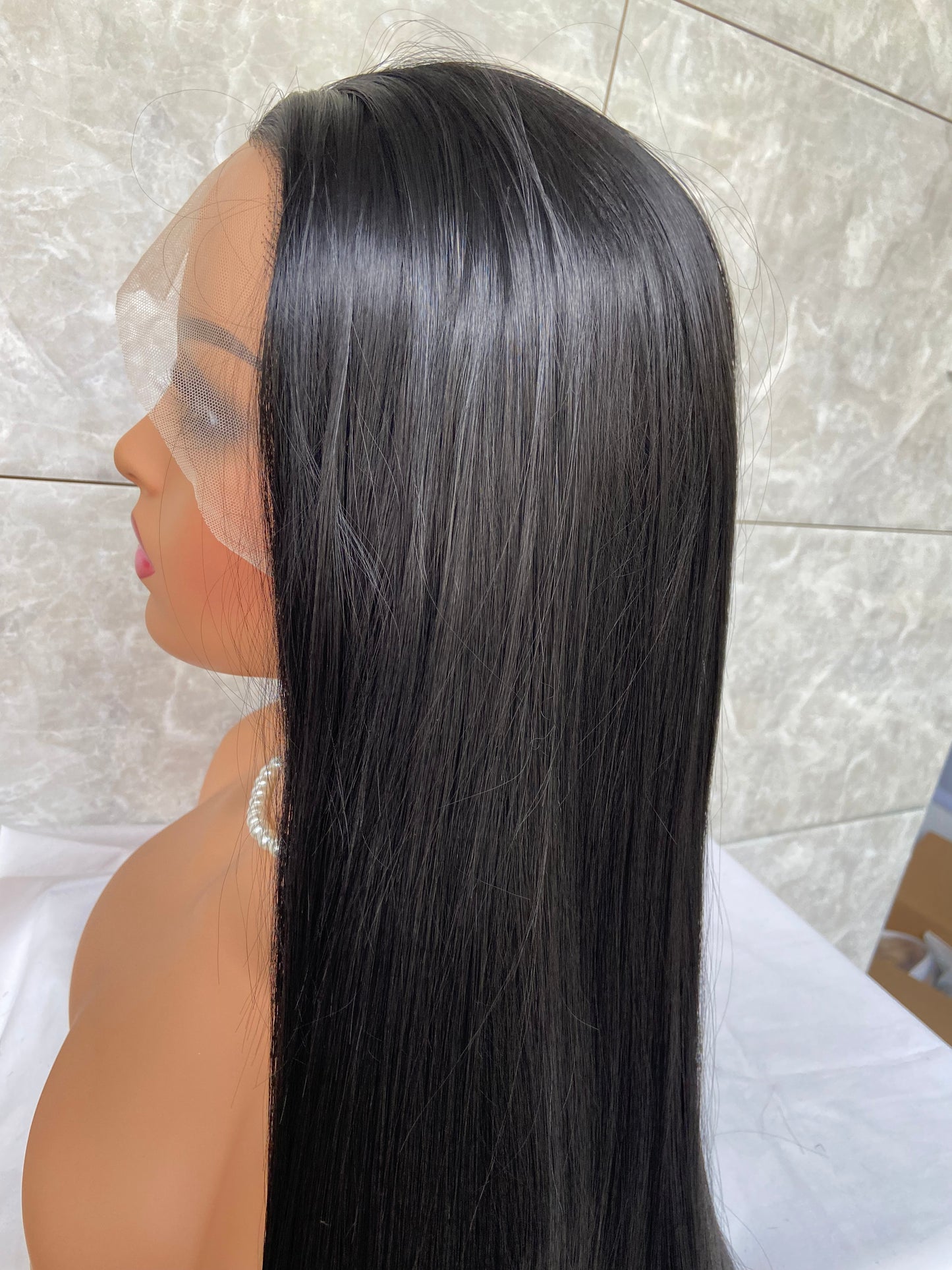 Long Straight Lace Front Human Hair Blend Heat Ok Wigs For Black Women