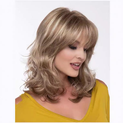 Long Wavy Brown Mix Highlight Synthetic Hair Wigs Women Natural