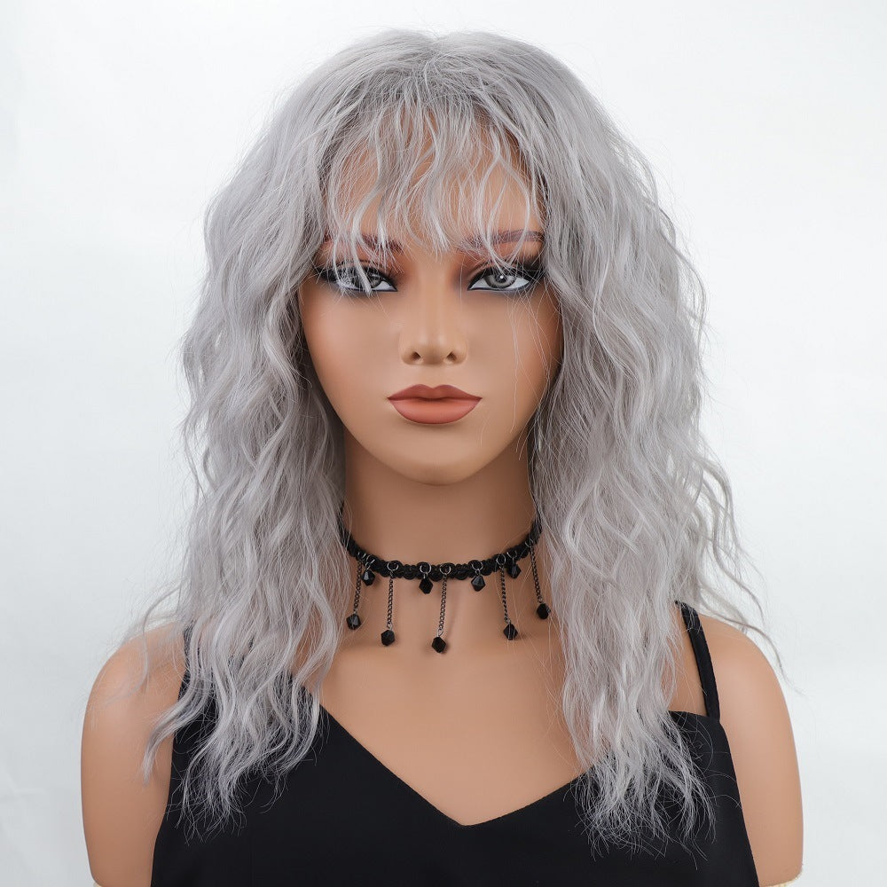 Fashiom Medium Wavy Synthetic Hair Wigs With Bangs Women Natural