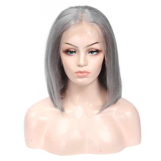 Women Bob Gray Lace Front Human Hair Wigs 12 Inches