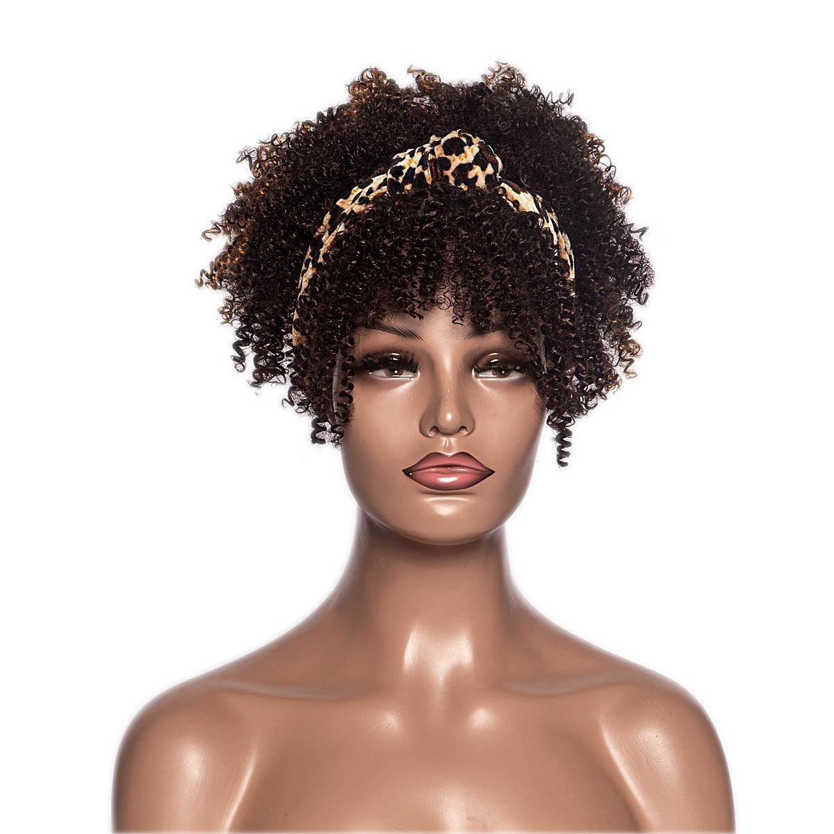 Short Afro Fluffy Curly Synthetic Hair Wigs Handband Women