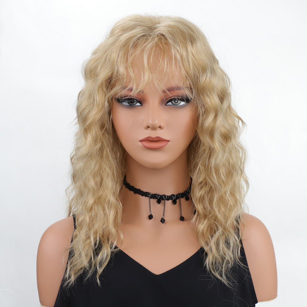 Fashiom Medium Wavy Synthetic Hair Wigs With Bangs Women Natural