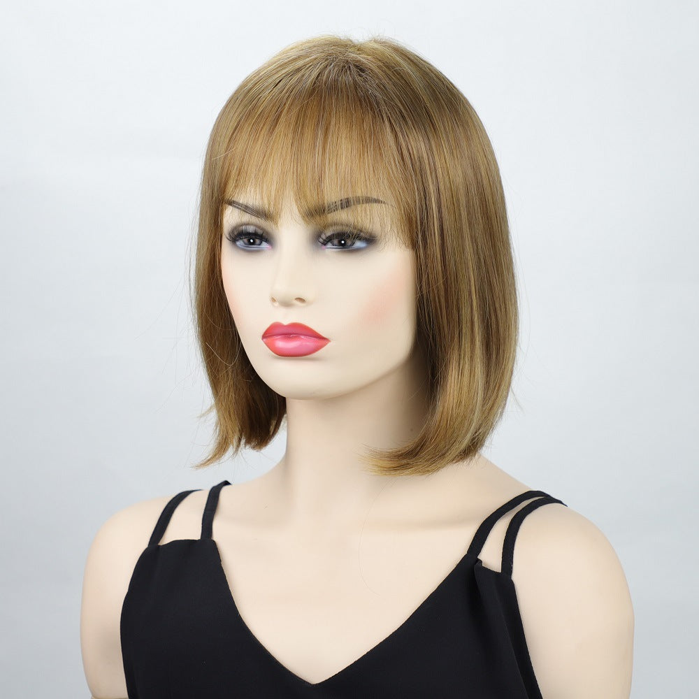 Short Bob Light Brown Synthetic Hair Wigs With Bangs