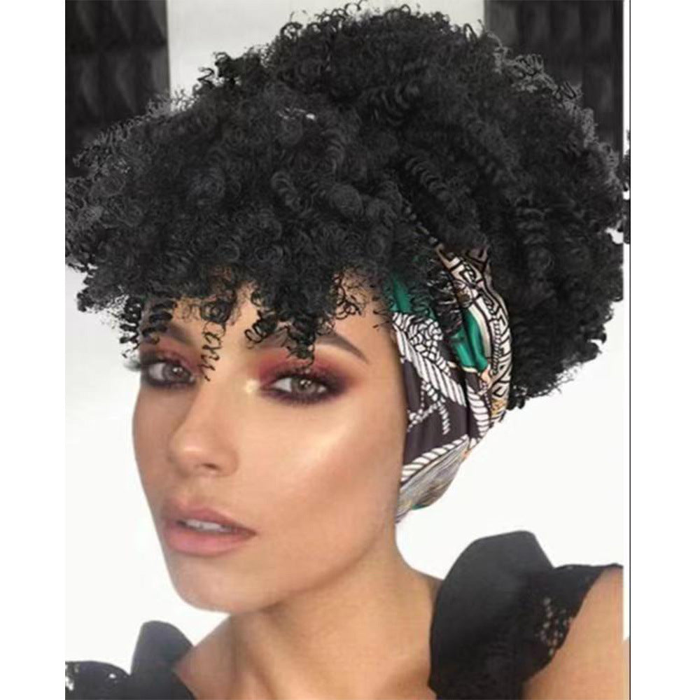 Short Afro Fluffy Curly Synthetic Hair Wigs Handband Women