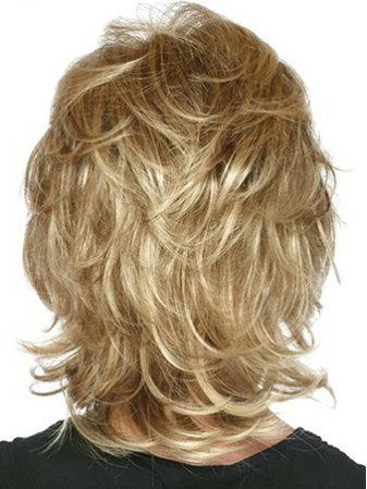 Short Fluffy Blonde Mix Synthetic Hair Wigs Women Soft