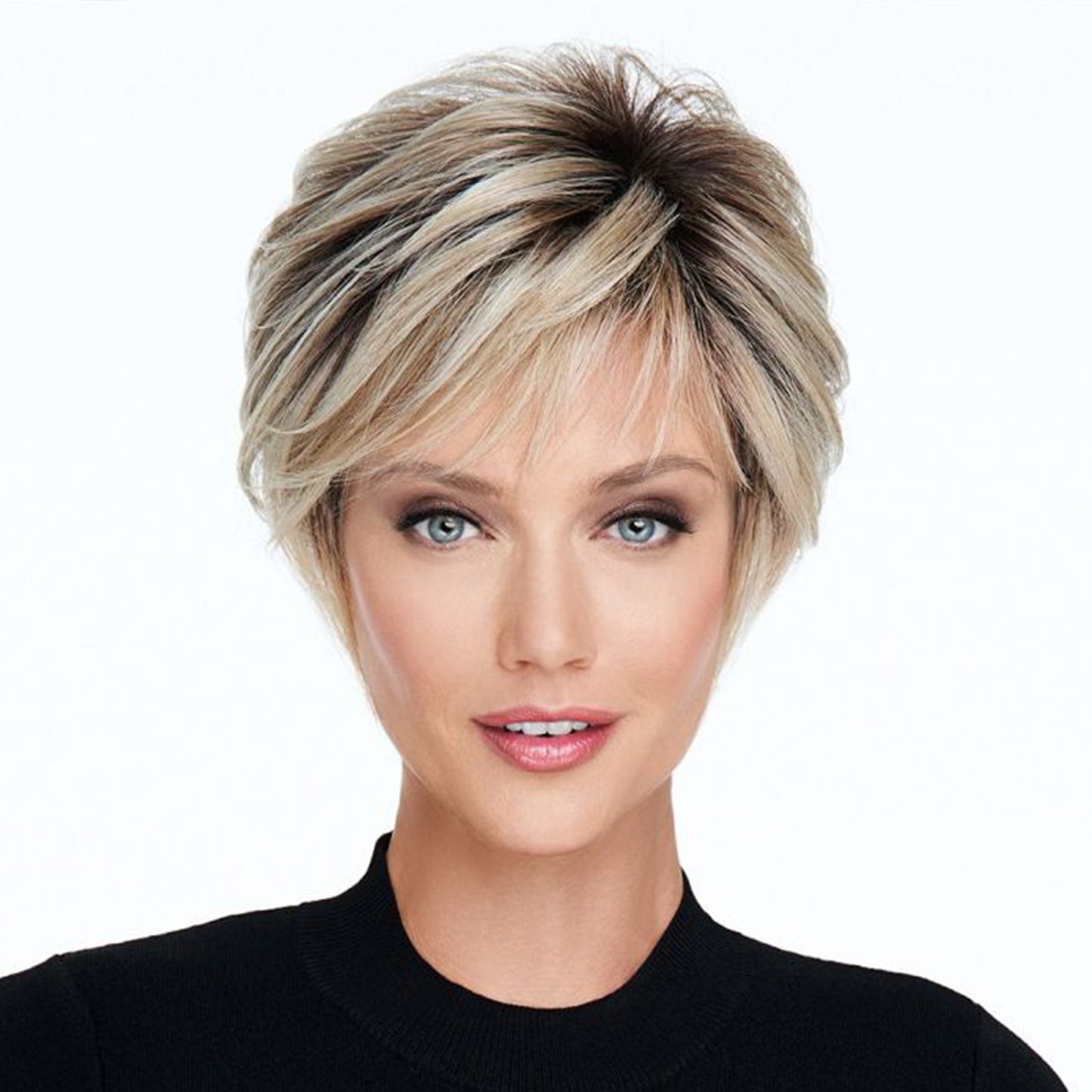 Short Layered Straight Brown Blonde Mix Synthetic Hair Wigs Women