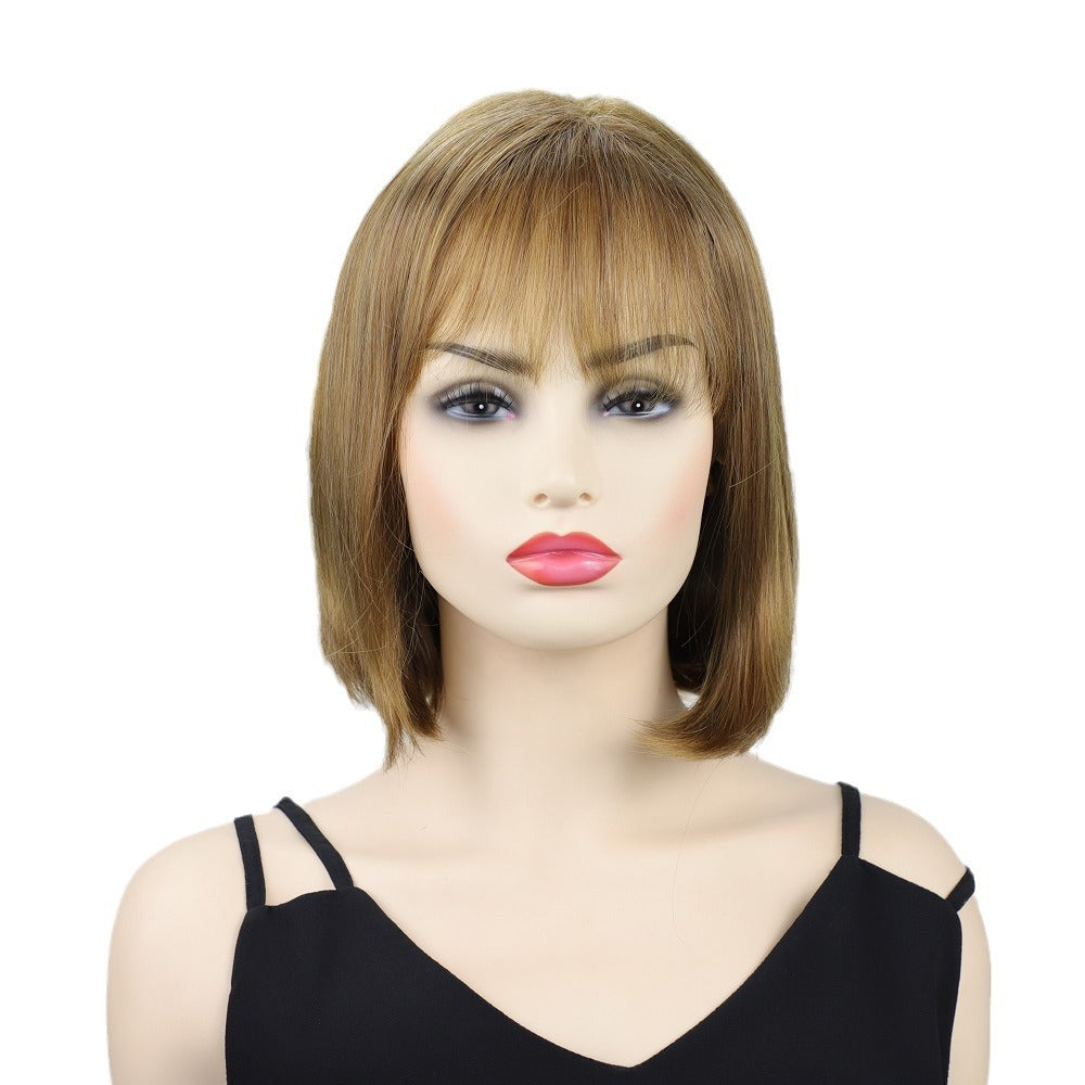 Short Bob Light Brown Synthetic Hair Wigs With Bangs