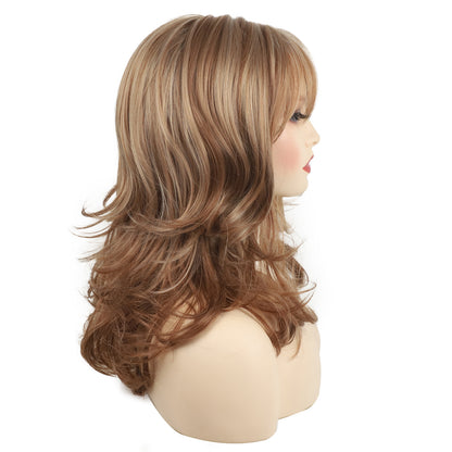 Long Wavy Brown Mix Highlight Synthetic Hair Wigs Women Natural